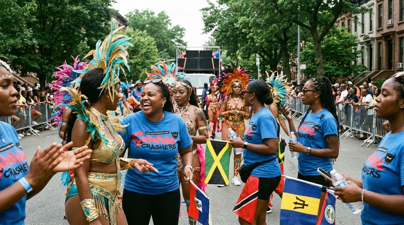 Masqueraders and tshirt section walking