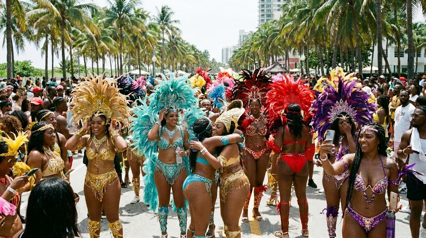 Miami Carnival masqueraders gath…