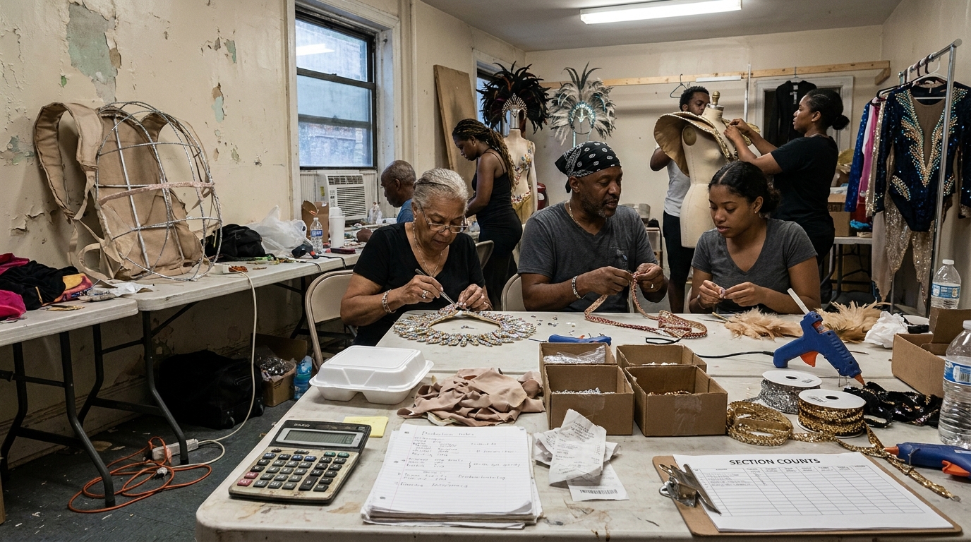 Costume makers working in workshop