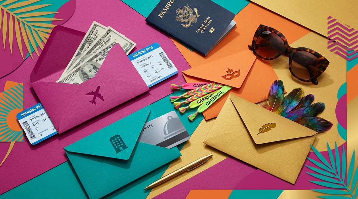 Luxury travel desk with envelopes