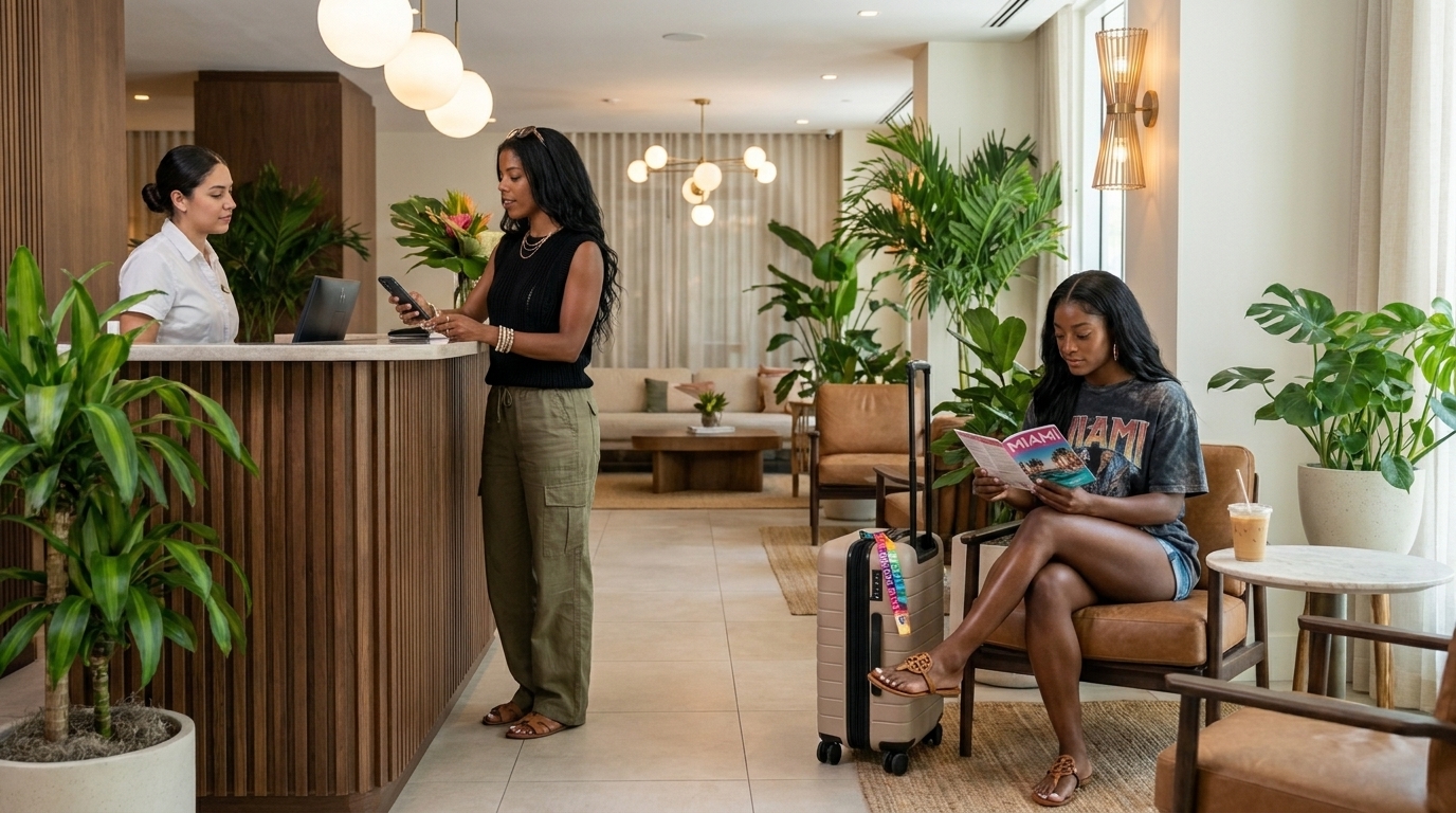 Aaliyah and Nia at hotel lobby