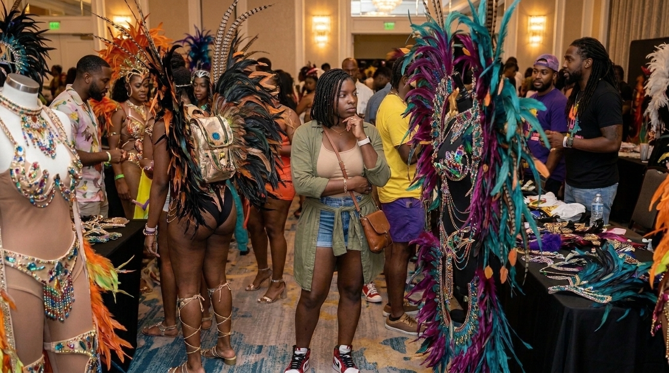 Tasha selecting Carnival costumes