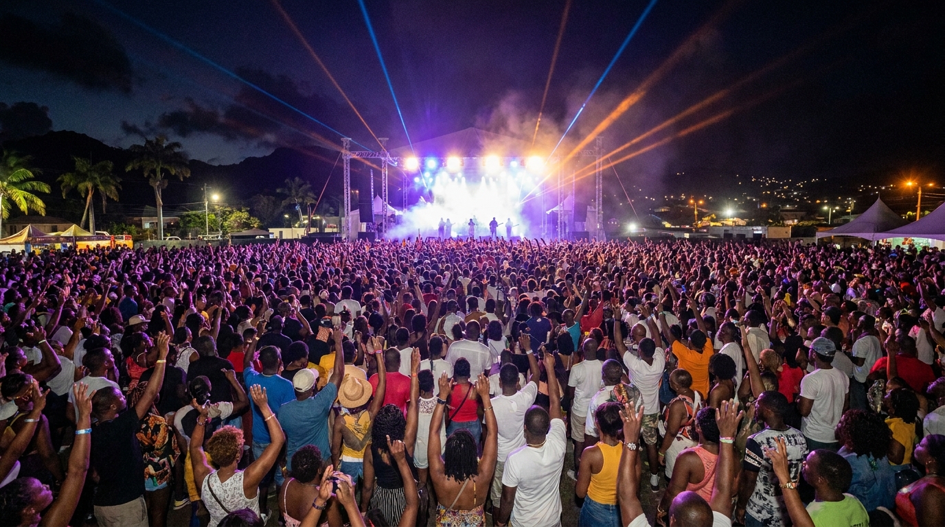 World Creole Music Festival crowd at Windsor Park Sports Stadium, Roseau