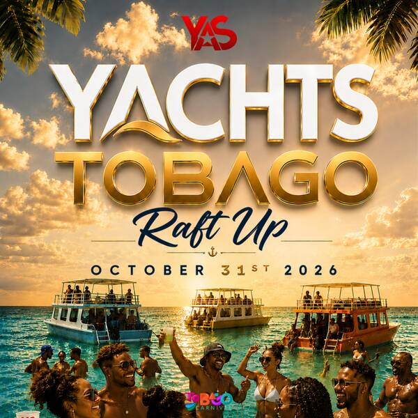 YACHTS — Raft Up Tobago — Tobago Carnival 2026 event flyer.