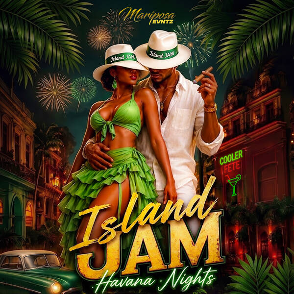 Island JAM: Havana Nights cooler fête artwork from Mariposa EVNTZ.