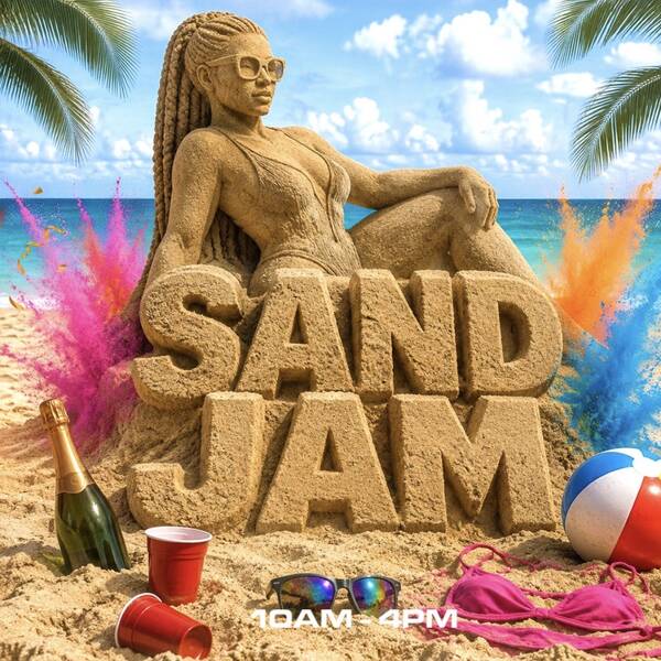 Sand Jam Tobago flyer showing event hours of 10 a.m. to 4 p.m.
