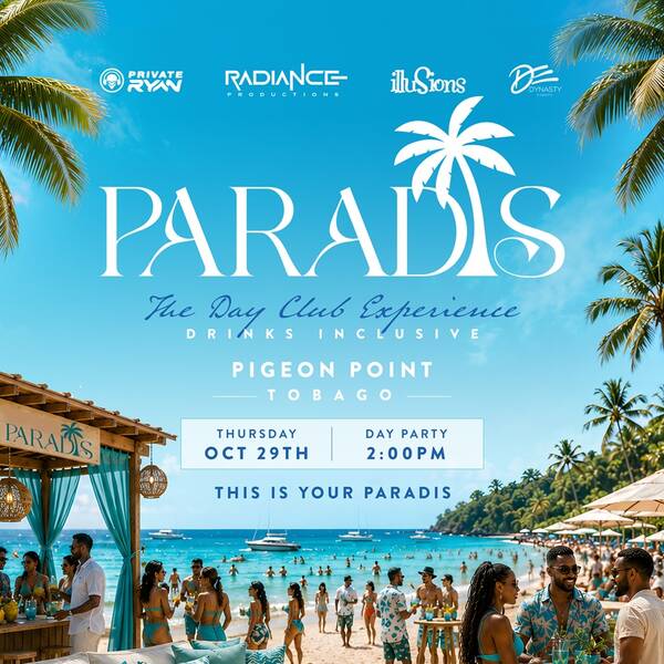 PARADIS: The Day Club Experience flyer, October 29 at 2 p.m., Pigeon Point, Tobago.