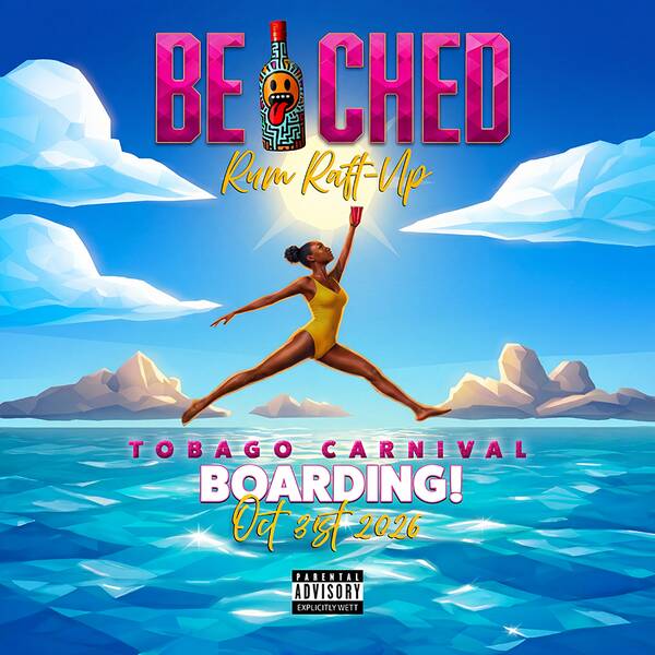 Beached Rum Raft Up — Tobago Carnival 2026 event flyer.
