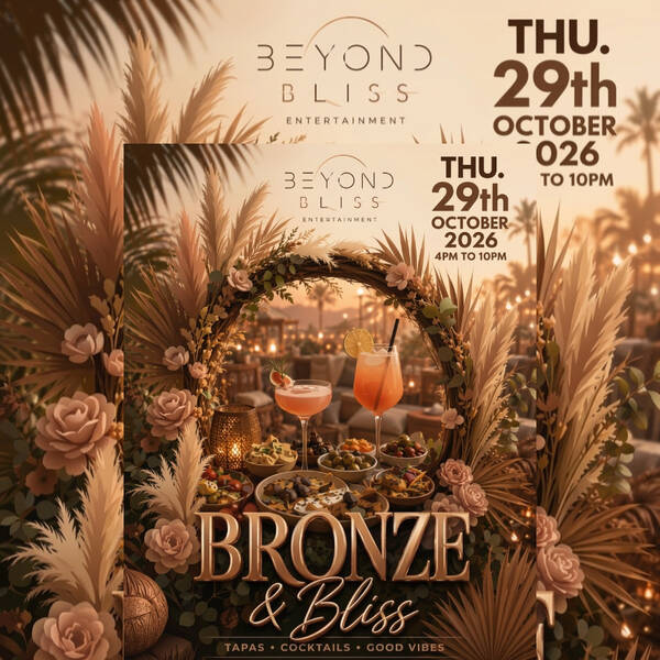 Bronze & Bliss — The First Sunset — Tobago Carnival 2026 event flyer.
